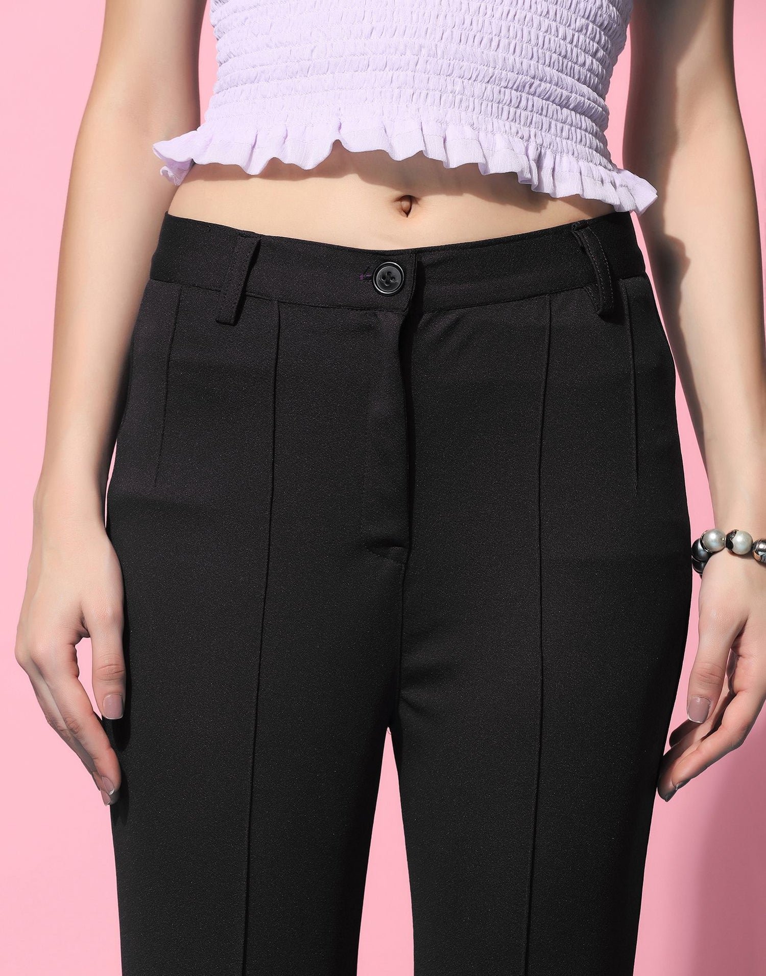Black Pin Tuck Straight Fit Trouser | Leemboodi