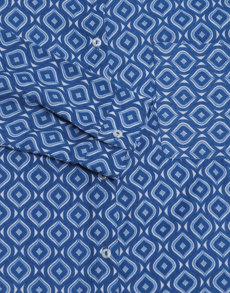 Blue Cotton Printed Shirt | Leemboodi