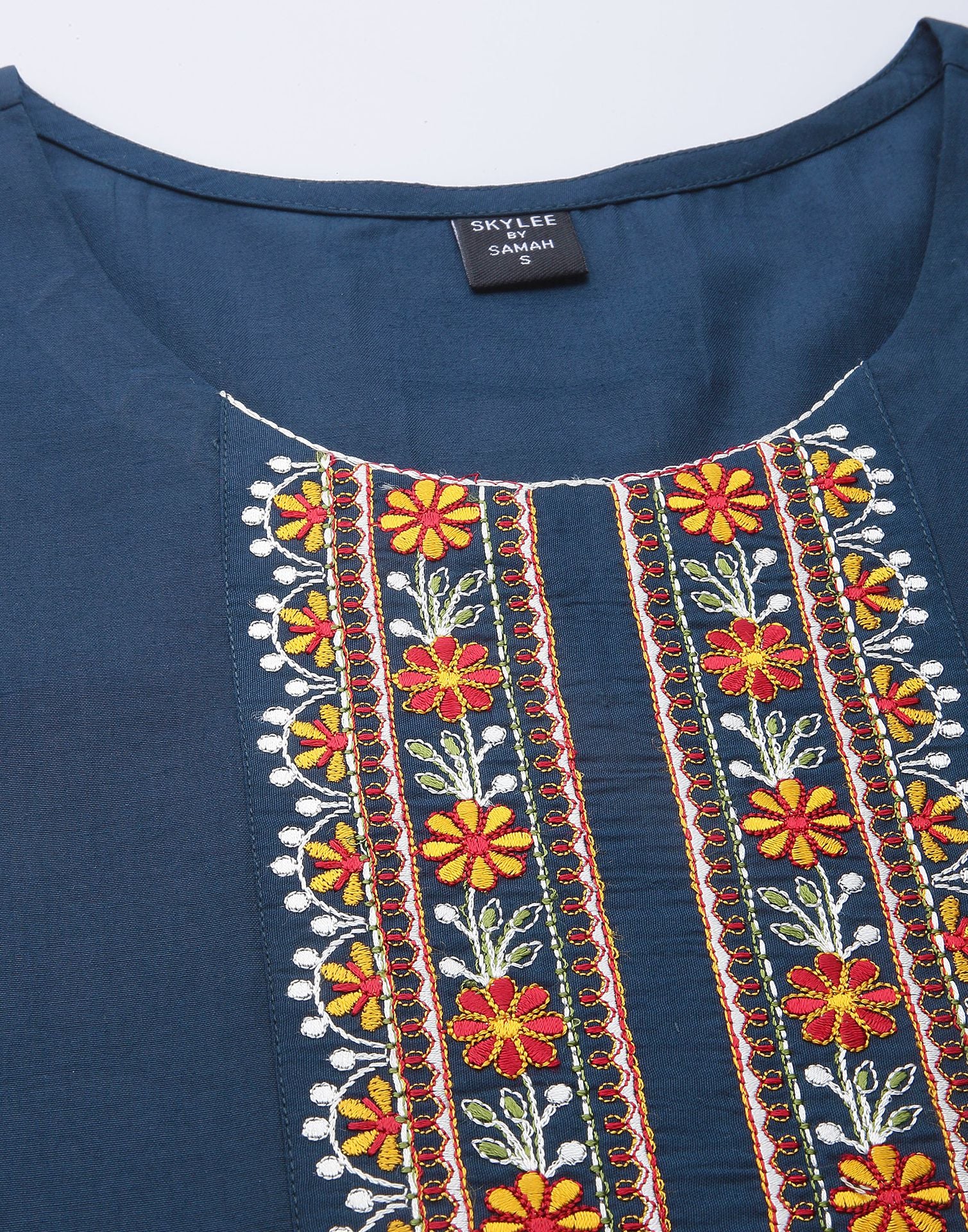 Blue Embroidery Kurti With Pant And Dupatta | Leemboodi