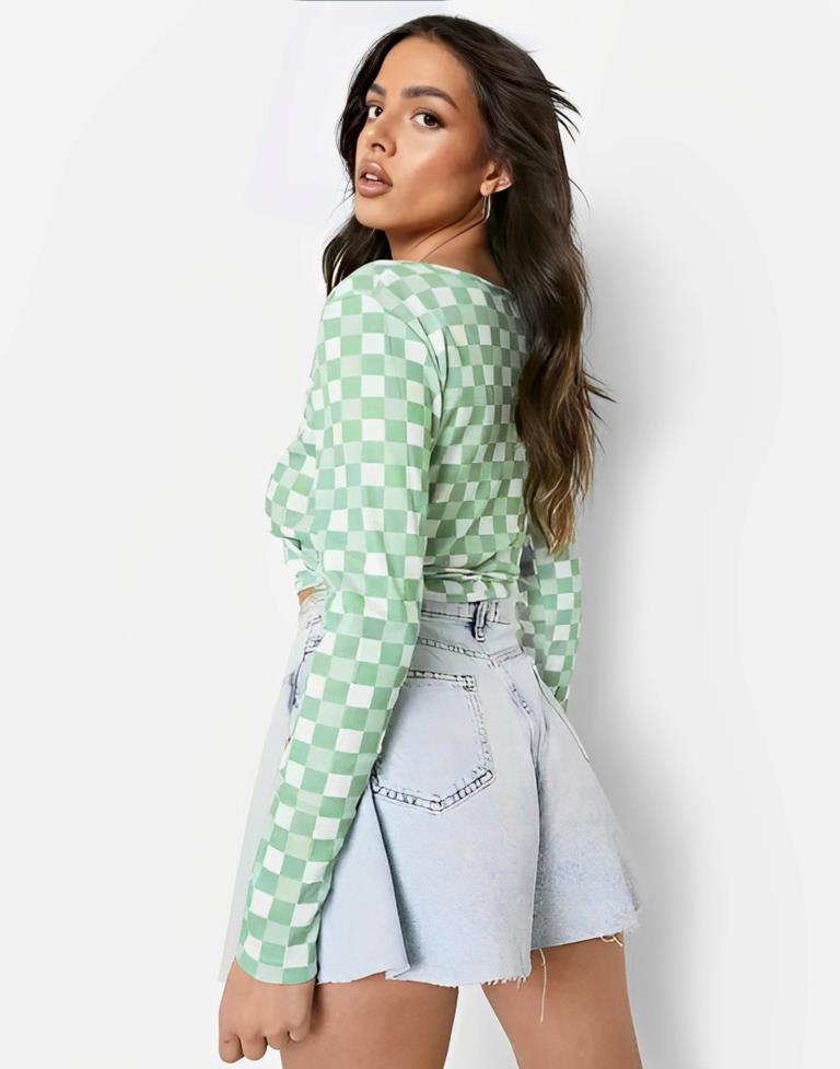 Light Green Polyester Printed Top