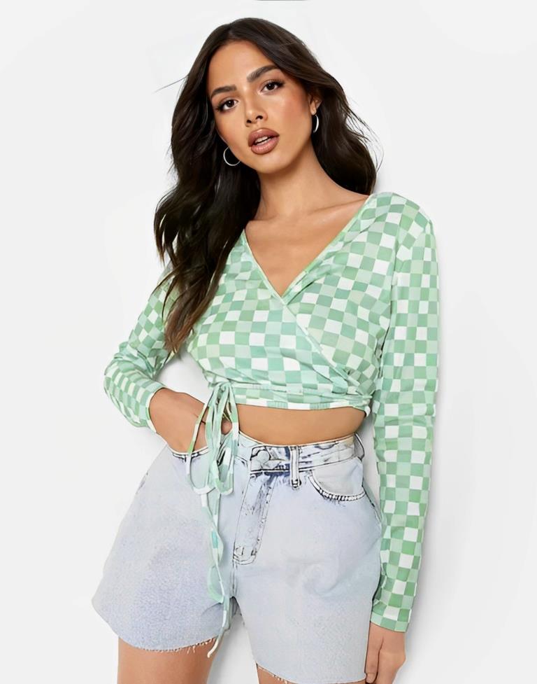 Light Green Polyester Printed Top