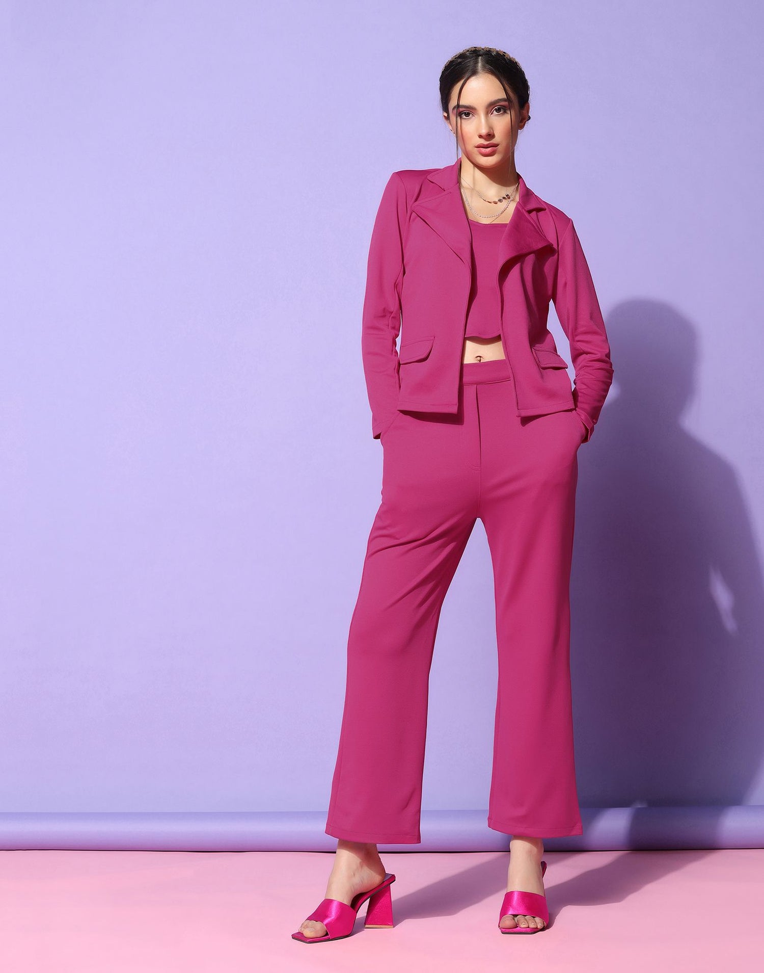Fuchsia Pink Blazer Style Co-ord Set | Leemboodi
