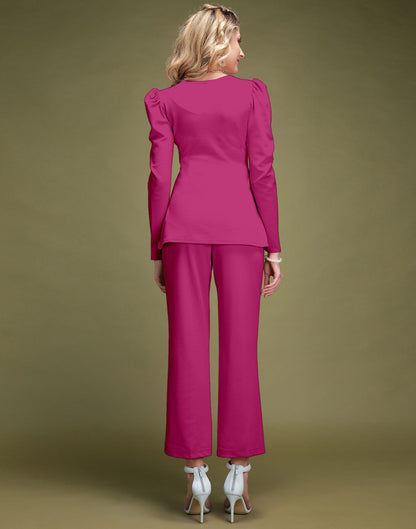 Fuchsia Pink Puff Sleeve Solid Co-Ords Set | Leemboodi XL