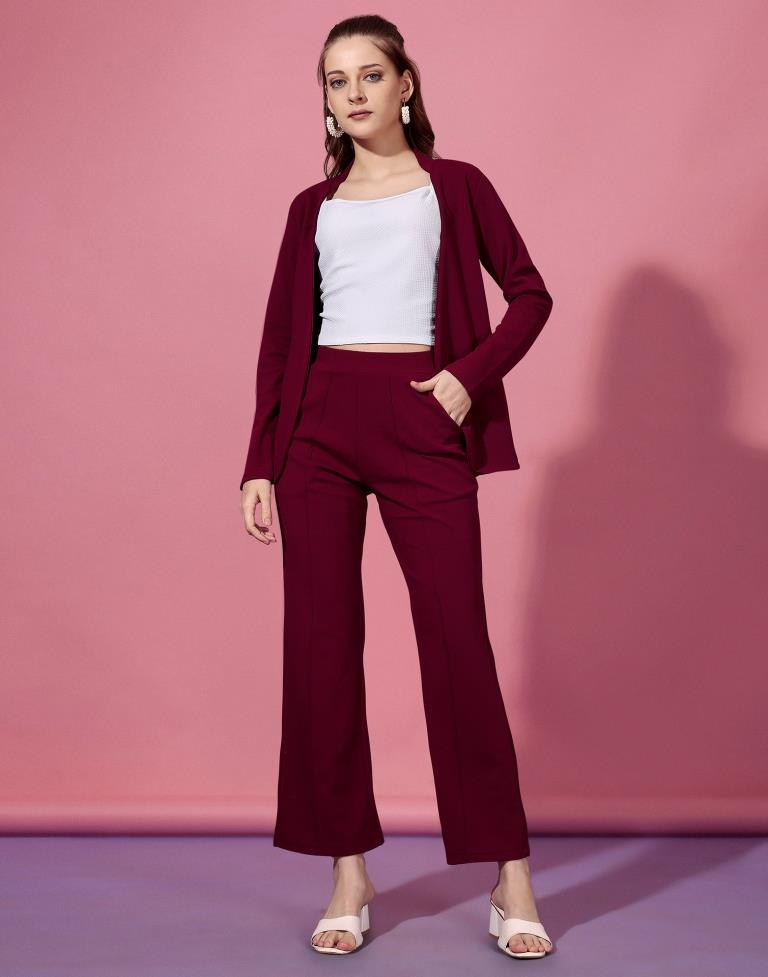 Maroon Lycra Plain Co-Ords Set | Leemboodi