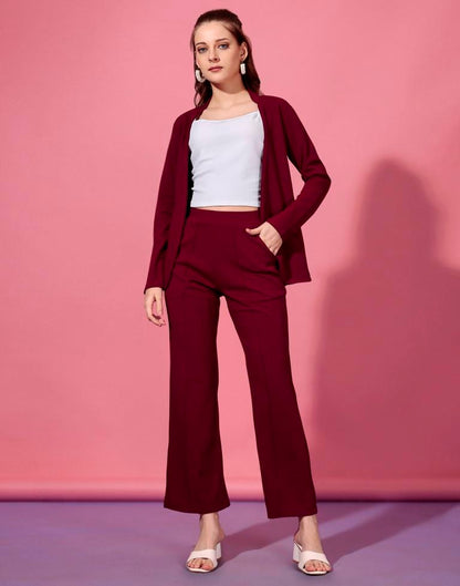 Maroon Lycra Plain Co-Ords Set | Leemboodi