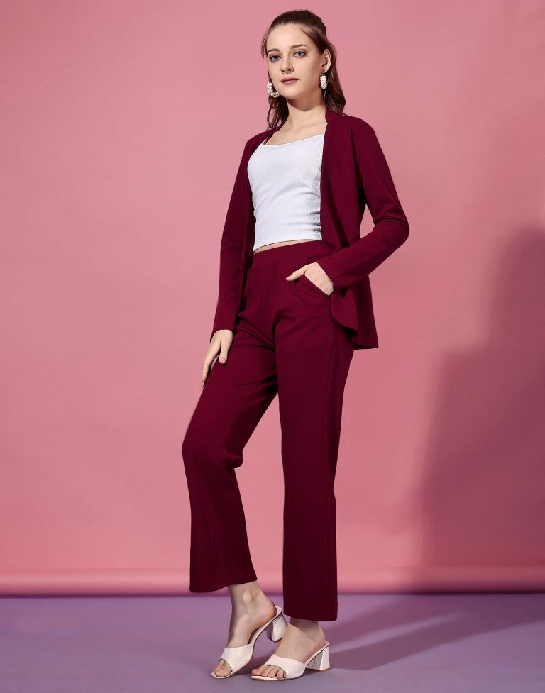 Maroon Lycra Plain Co-Ords Set | Leemboodi