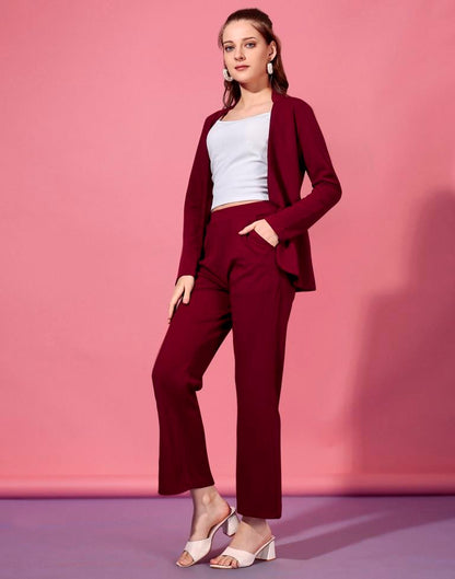 Maroon Lycra Plain Co-Ords Set | Leemboodi