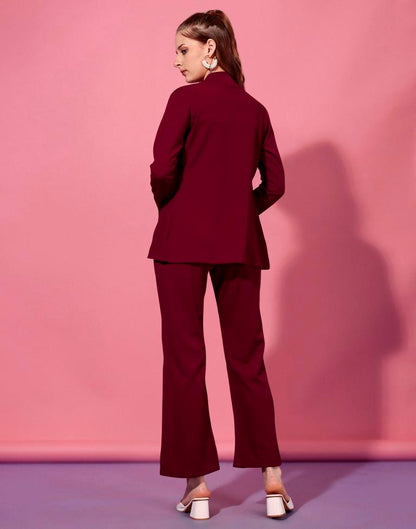 Maroon Lycra Plain Co-Ords Set | Leemboodi