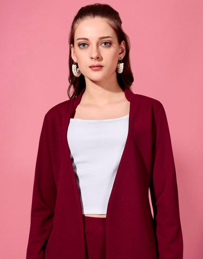 Maroon Lycra Plain Co-Ords Set | Leemboodi