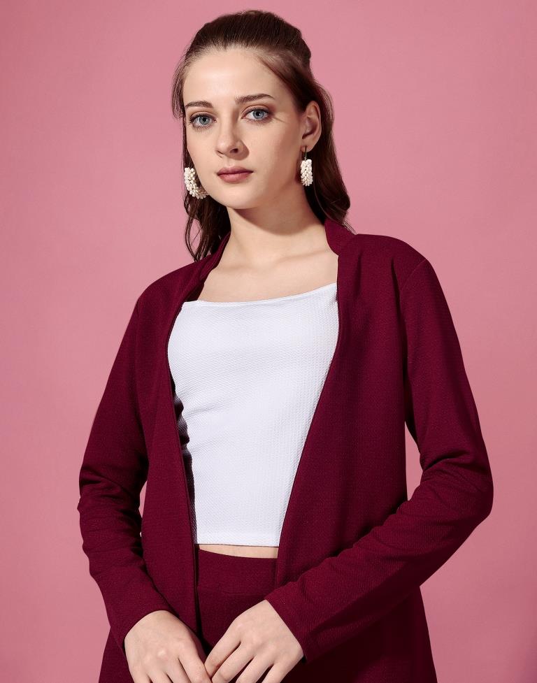 Maroon Lycra Plain Co-Ords Set | Leemboodi