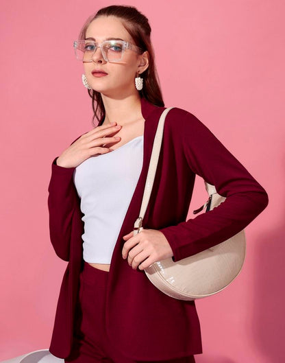 Maroon Lycra Plain Co-Ords Set | Leemboodi