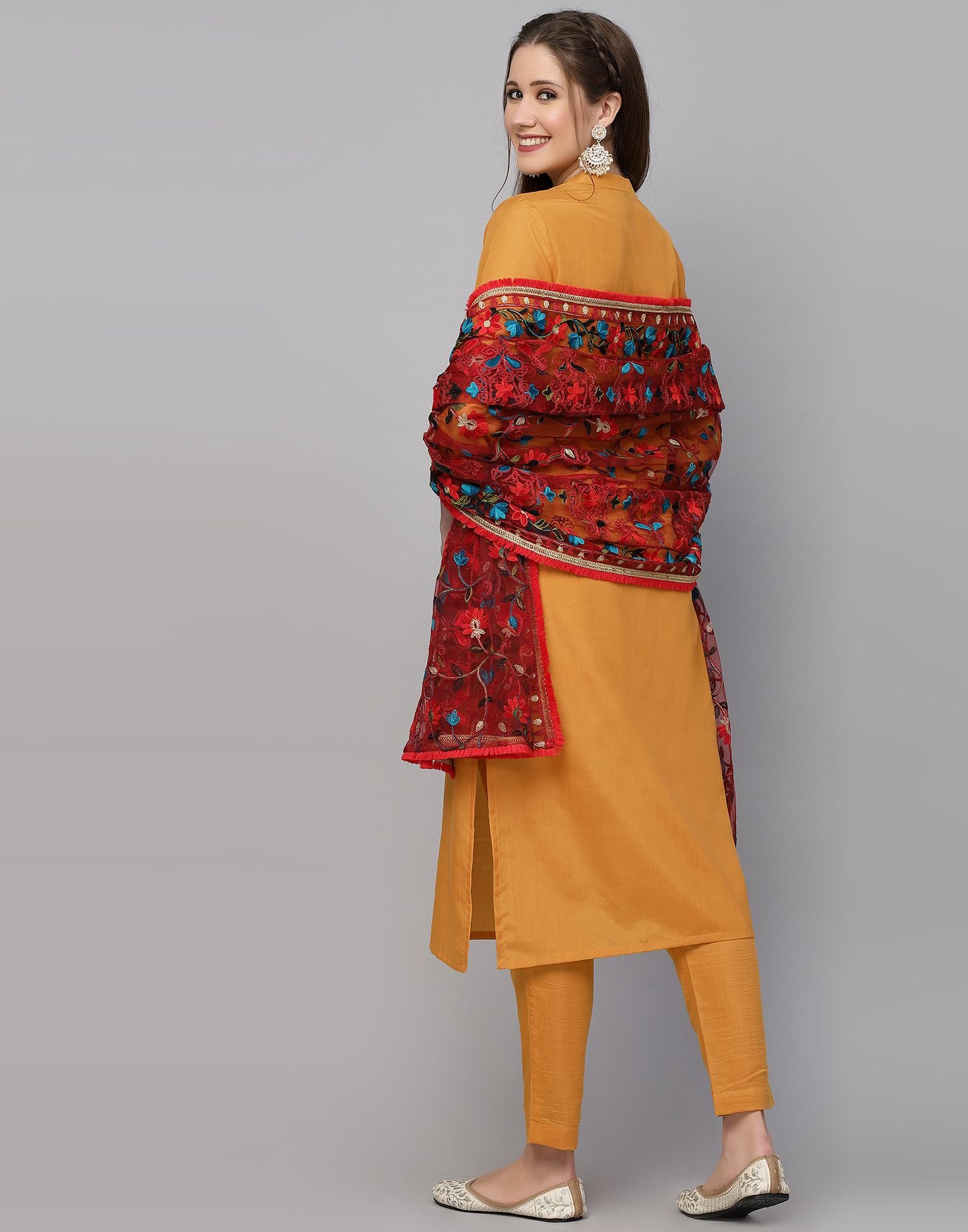 Party Wear 34th Sleeve Ladies Yellow Straight Long Kurti With Pant And  Dupatta Wash Care Machine wash