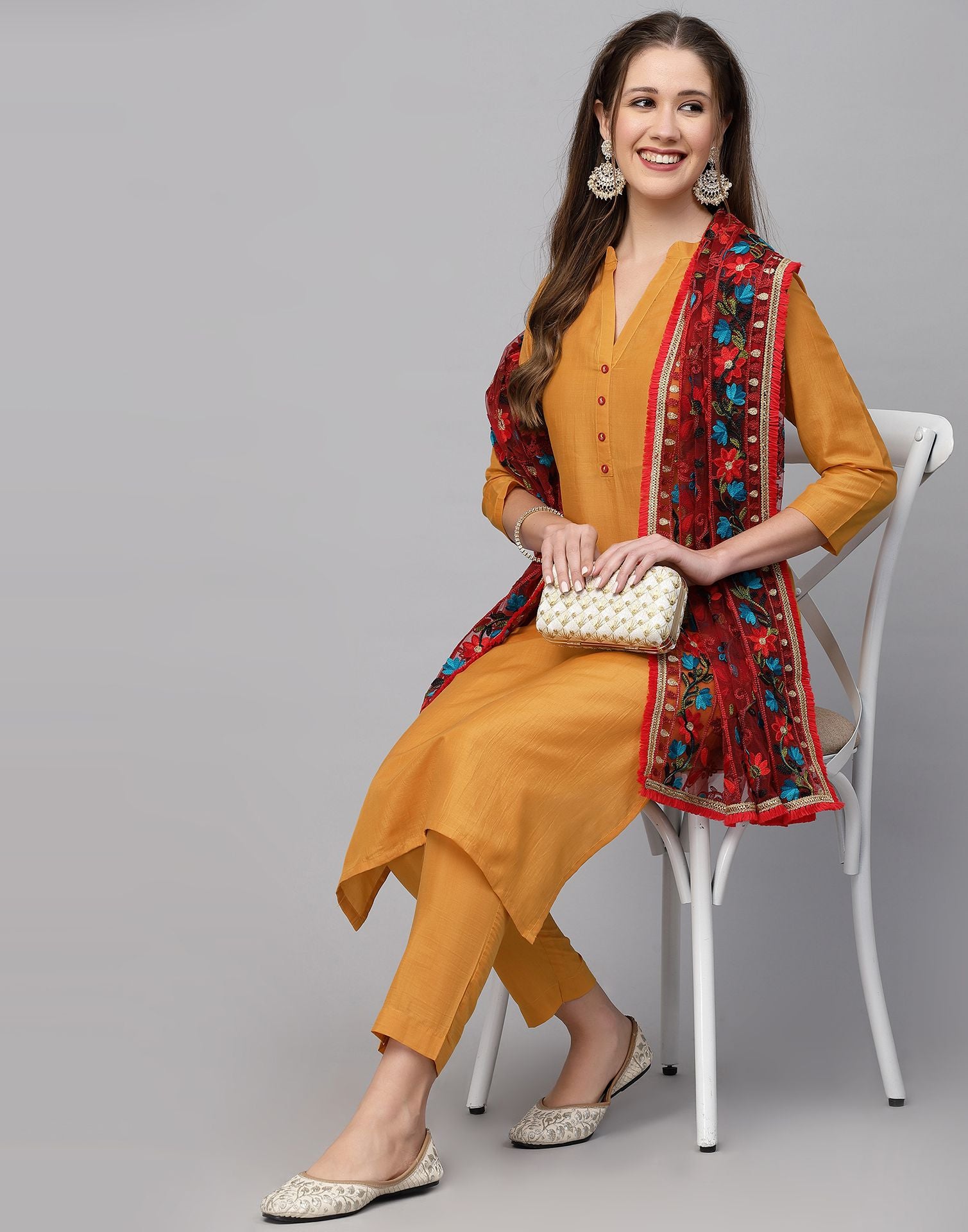 Yellow Plain Kurti With Pant And Dupatta | Leemboodi