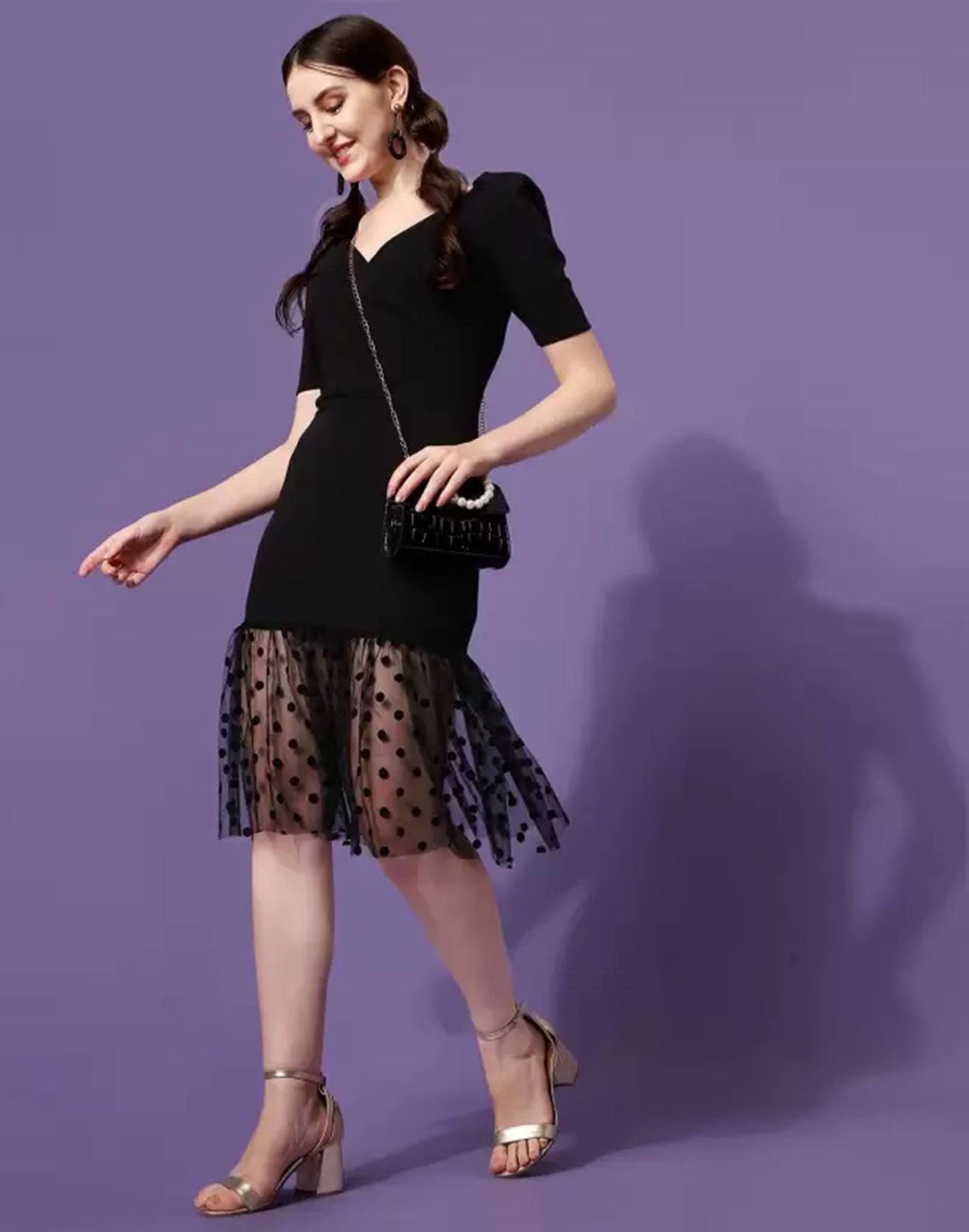 Black Sequins & Net Midi Dress Design by Deepika Arora at Pernia's Pop Up  Shop 2024