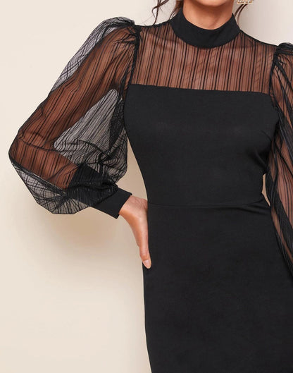 Black Bishop Sleeve Bodycon Dress | Leemboodi