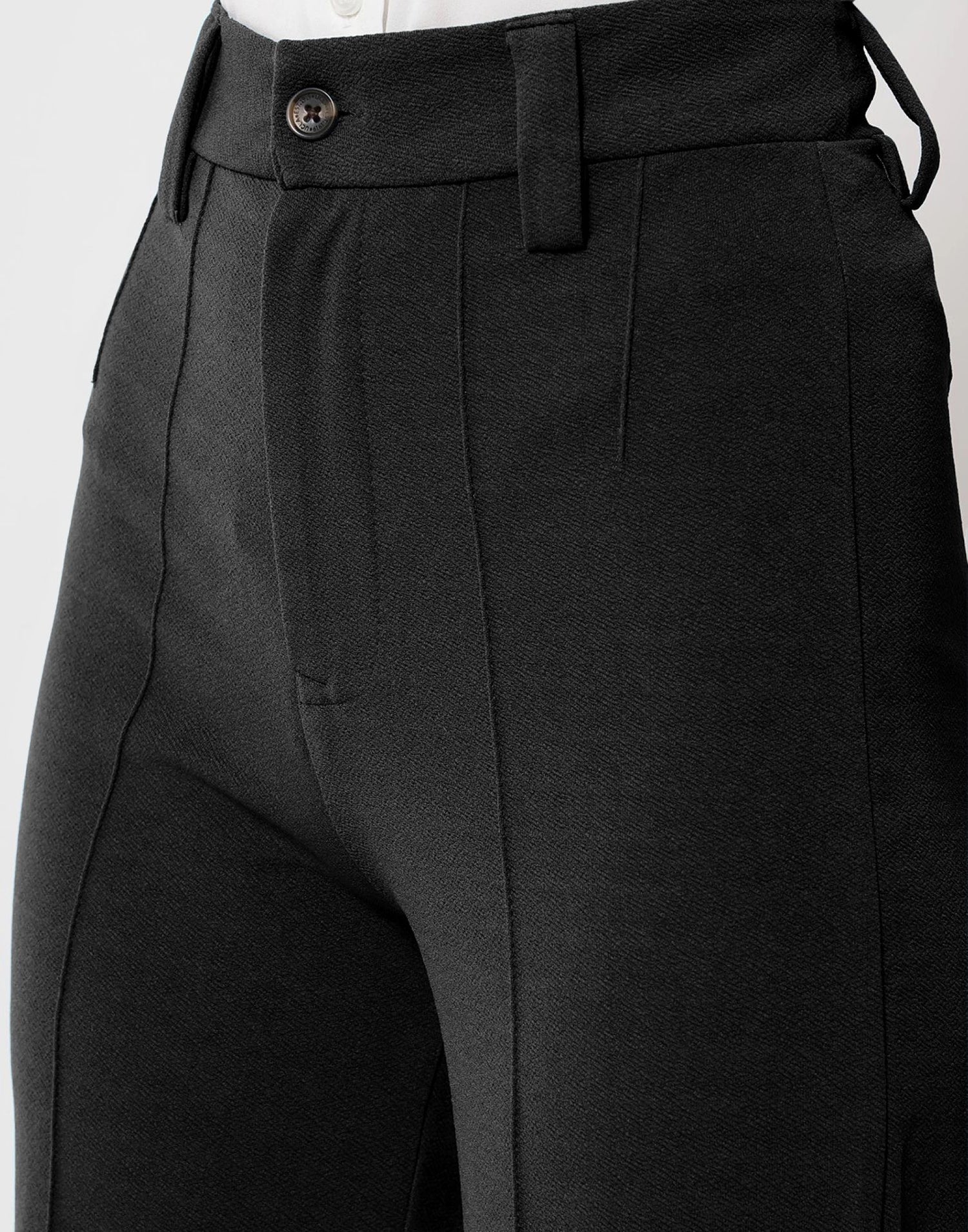 Black Pin Tuck Flared Trouser | Leemboodi