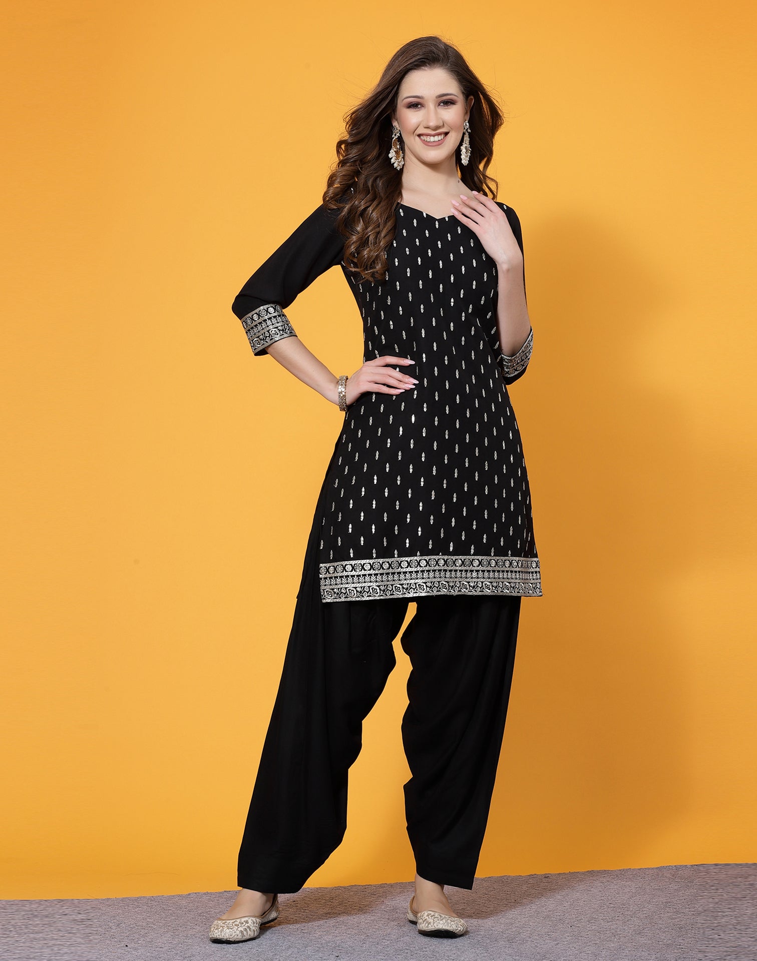 Embroidered Art Silk Punjabi Suit in Black | Stylish dresses, Sleeves  designs for dresses, Designs for dresses