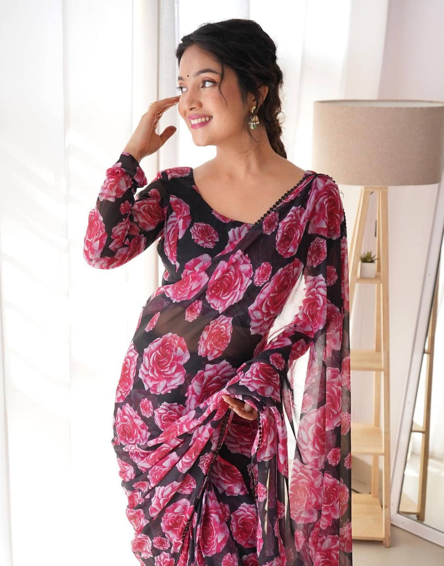 Buy Sugathari Flared Saree Shapewear - Black Baby Pink at Rs.2499