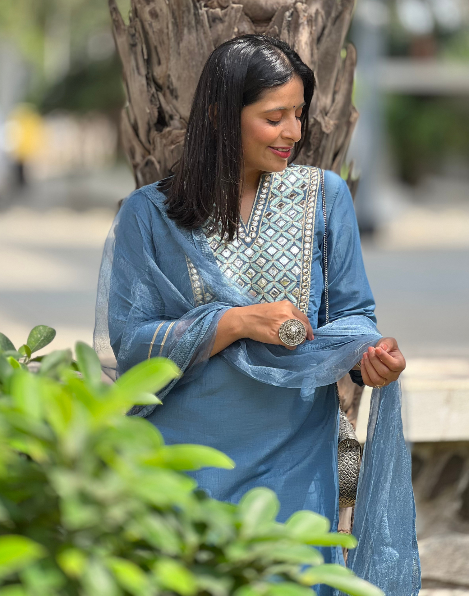 Steel Blue Kurti With Pant And Dupatta