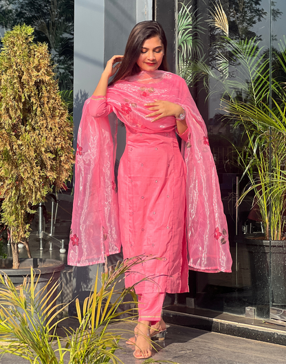 Pink Kurti With Pant And Dupatta