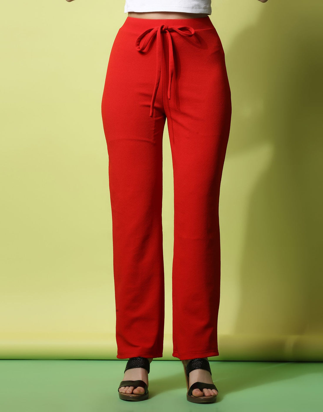 Red knotted Straight Fit Trouser | Leemboodi