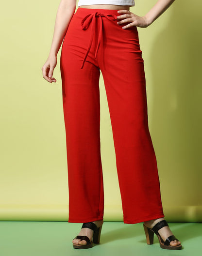 Red knotted Straight Fit Trouser | Leemboodi