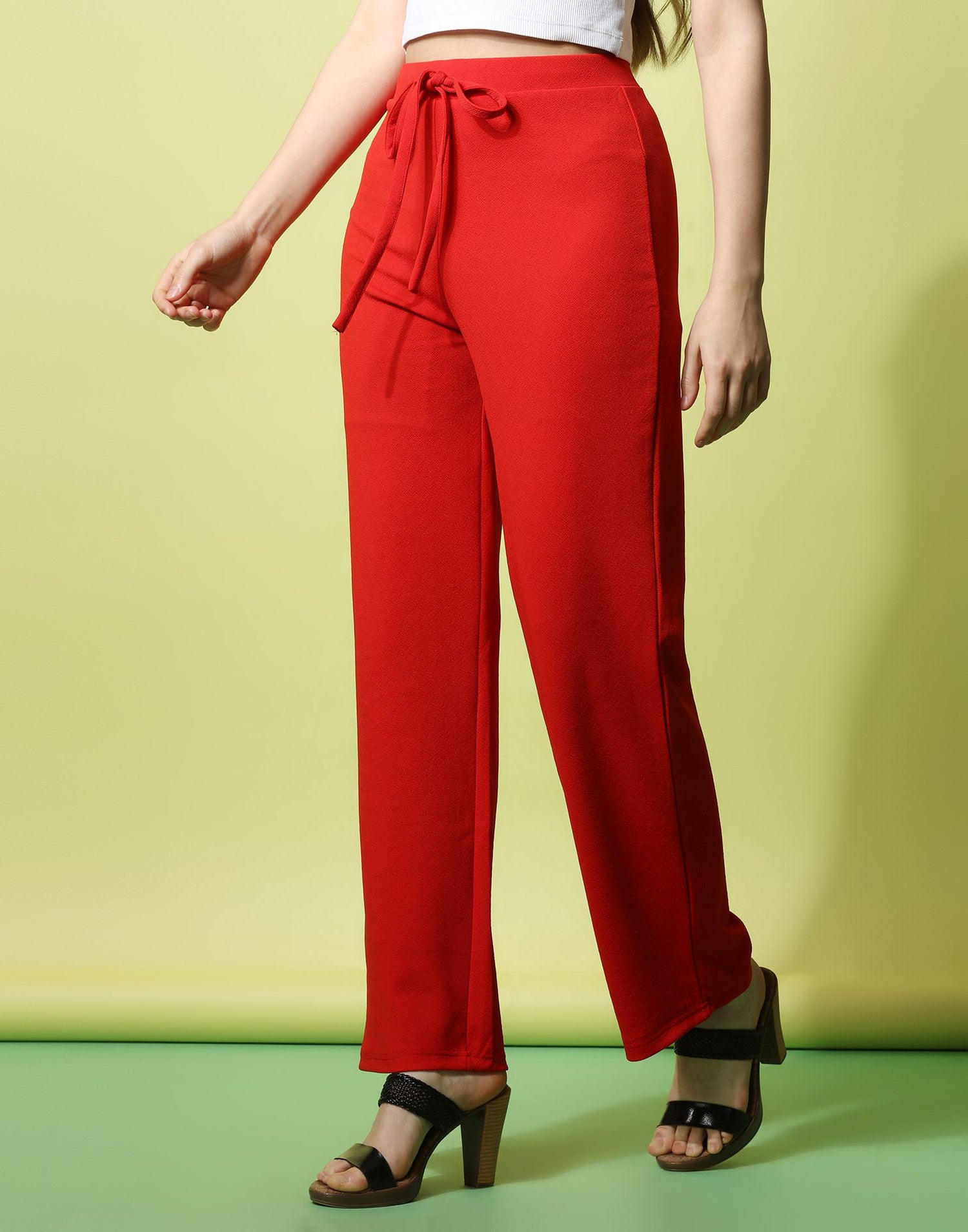 Red knotted Straight Fit Trouser | Leemboodi