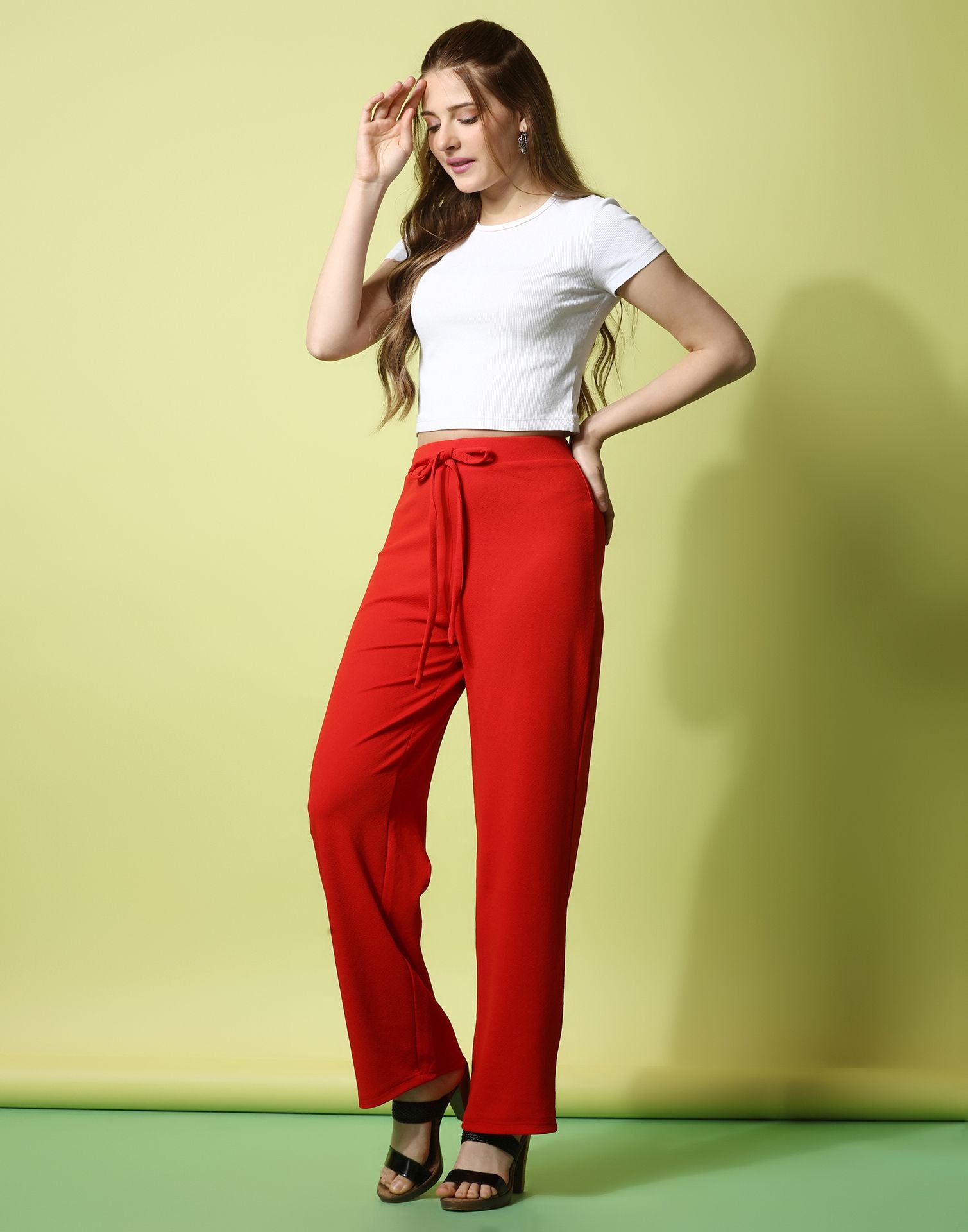 Red knotted Straight Fit Trouser | Leemboodi