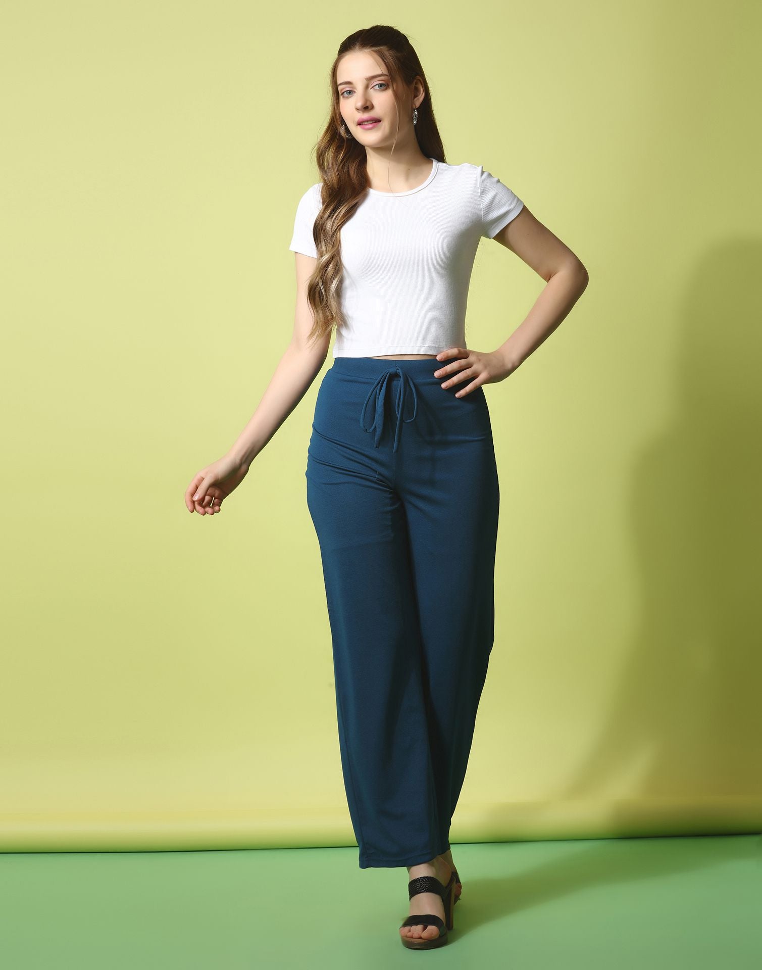 Teal knotted Straight Fit Trouser | Leemboodi