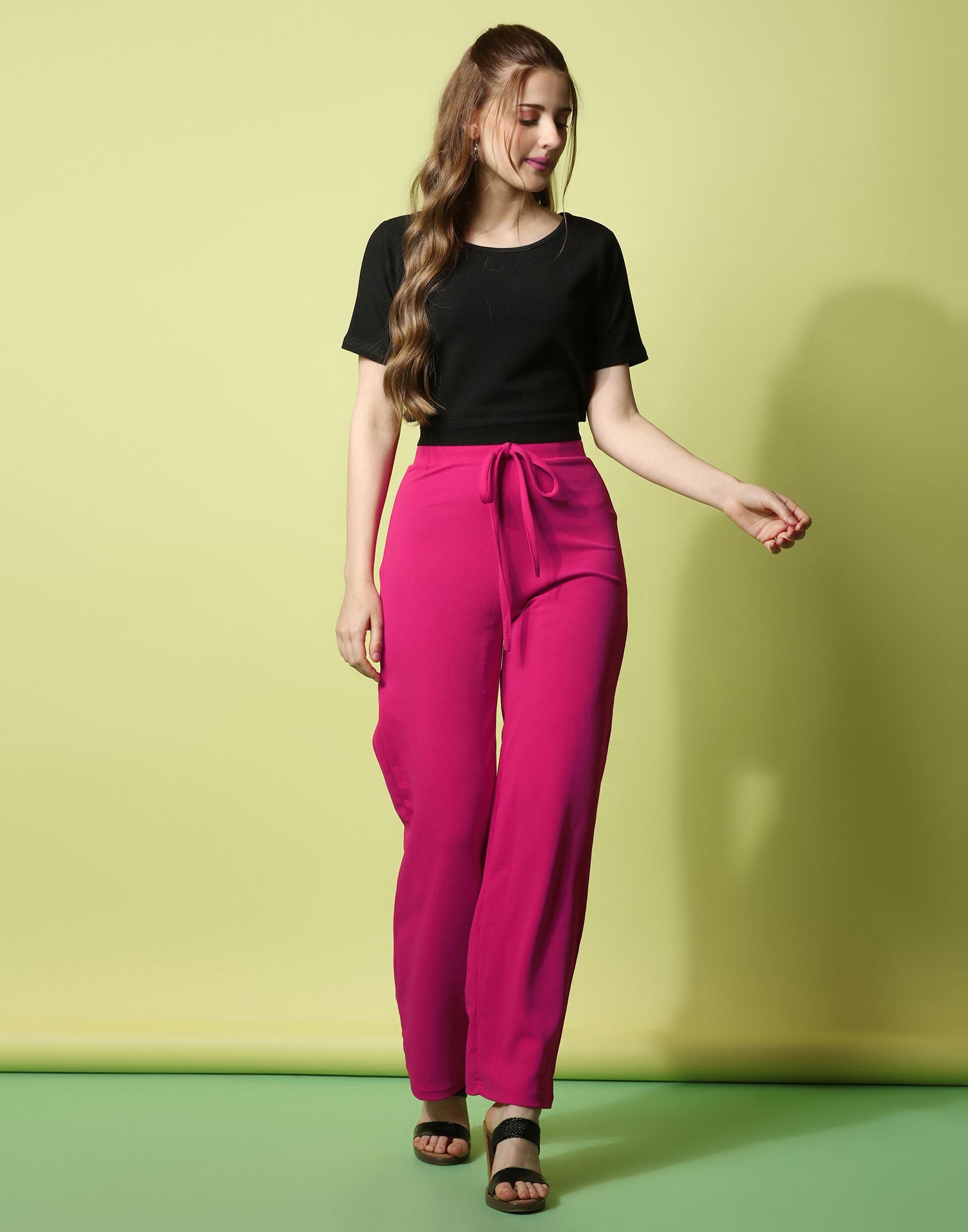 Pink knotted Straight Fit Trouser | Leemboodi