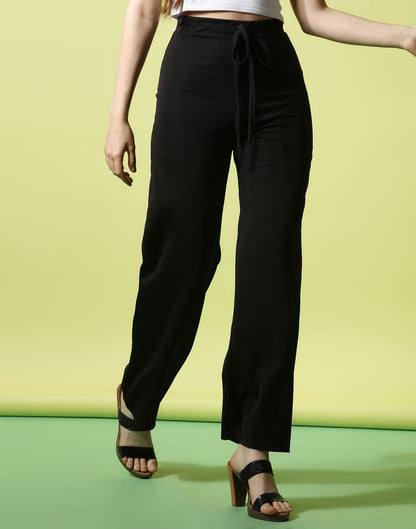 Black knotted Straight Fit Trouser | Leemboodi