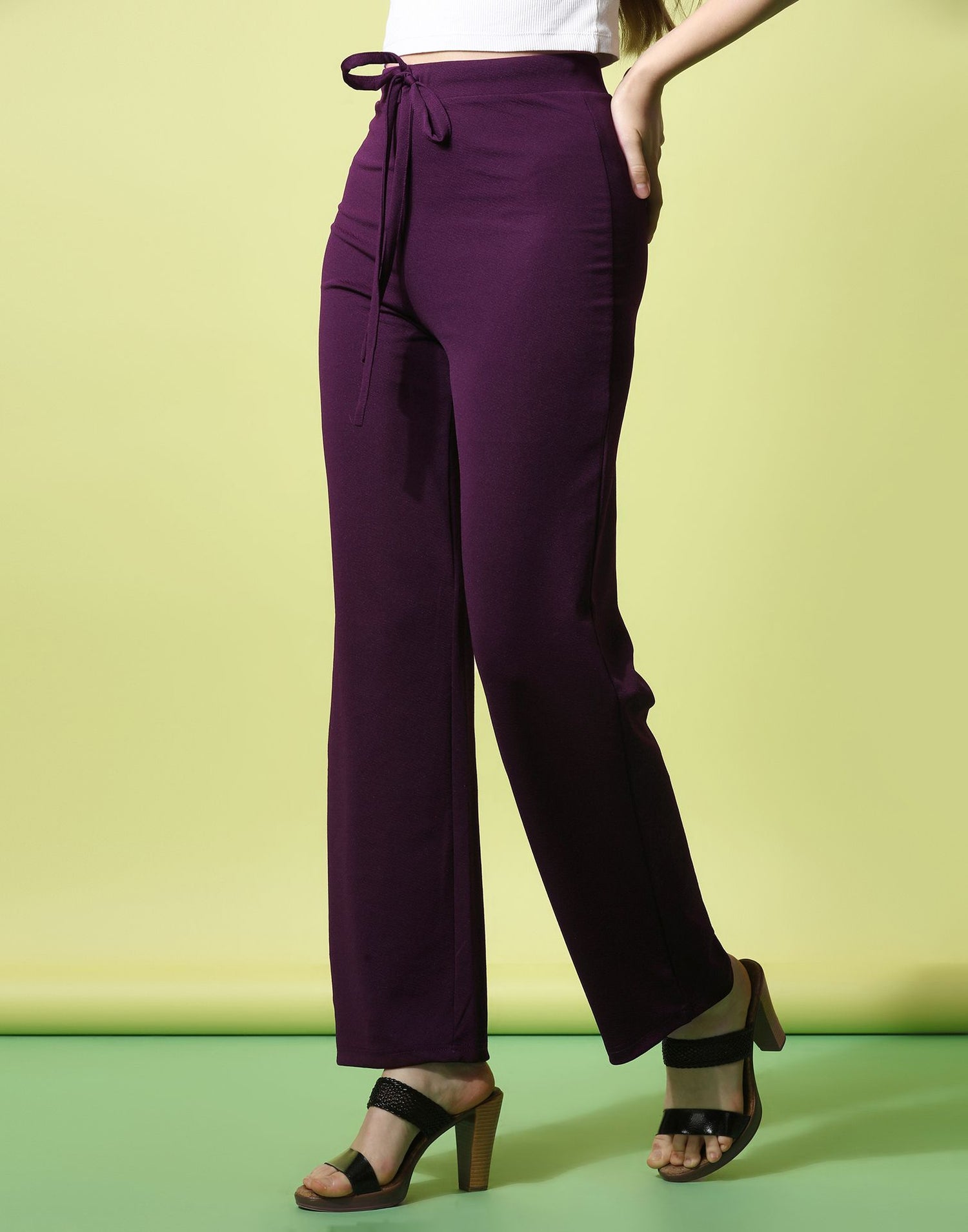 Wine knotted Straight Fit Trouser | Leemboodi