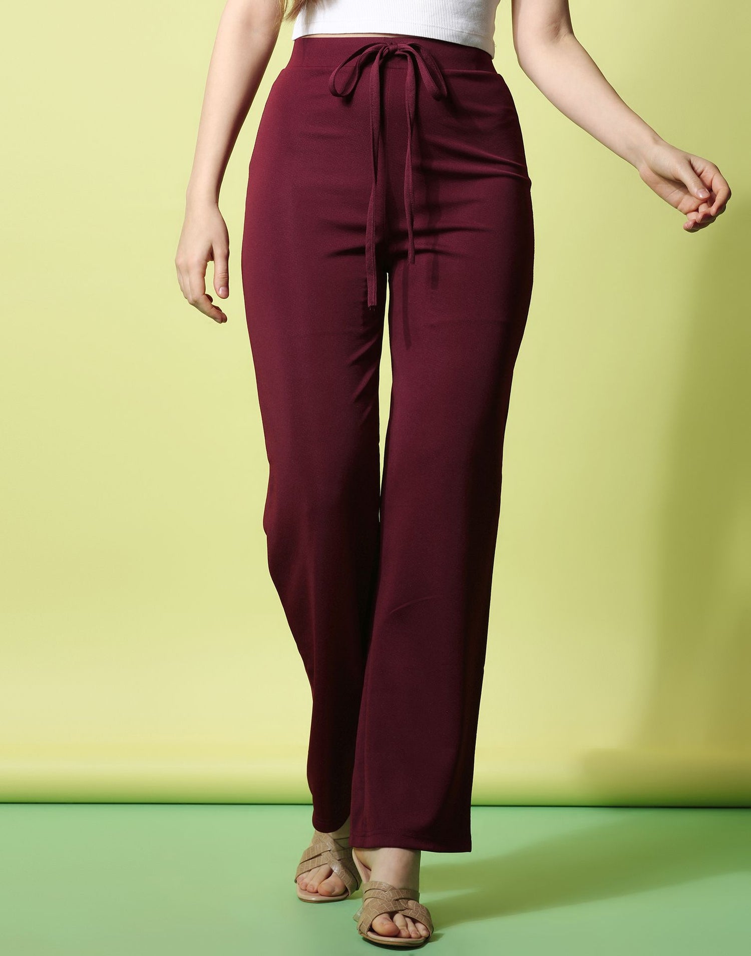 Maroon knotted Straight Fit Trouser | Leemboodi