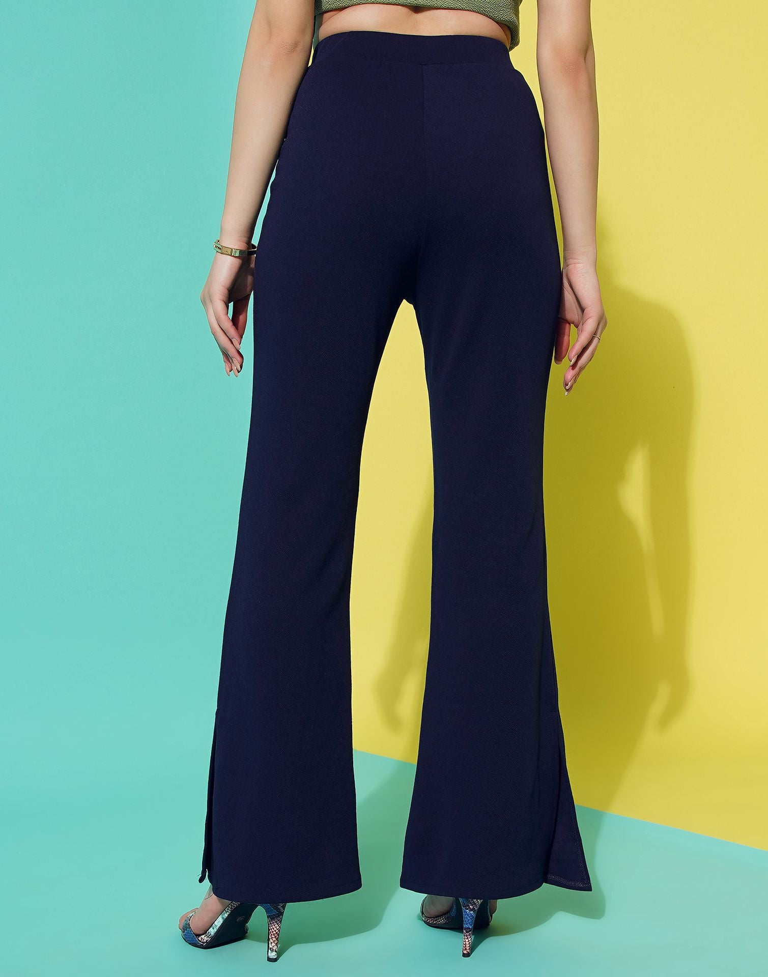 Flared Leg Simple Pants Vintage Long Length Versatile Bell - Temu