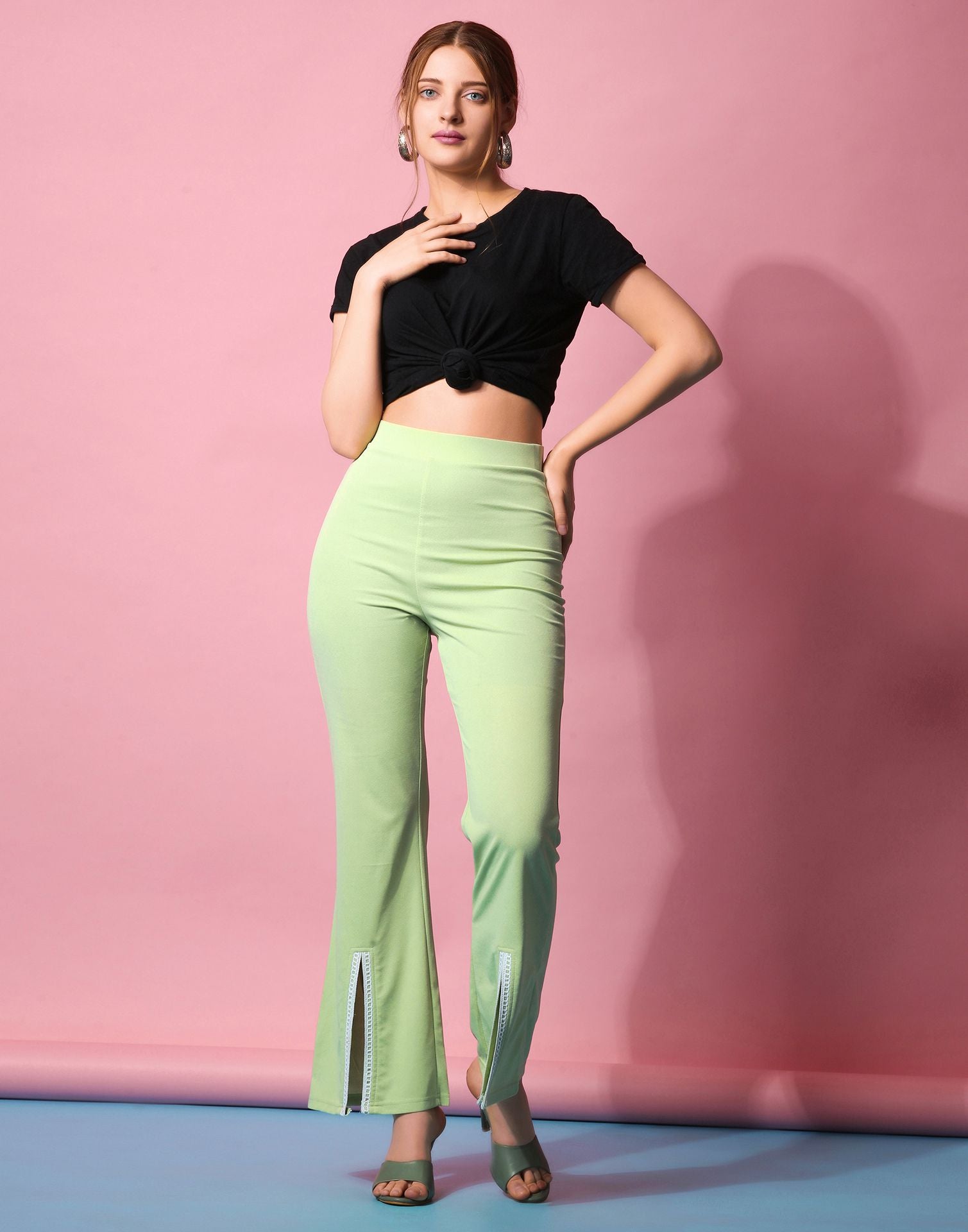 Pista Green Flared Trouser | Leemboodi