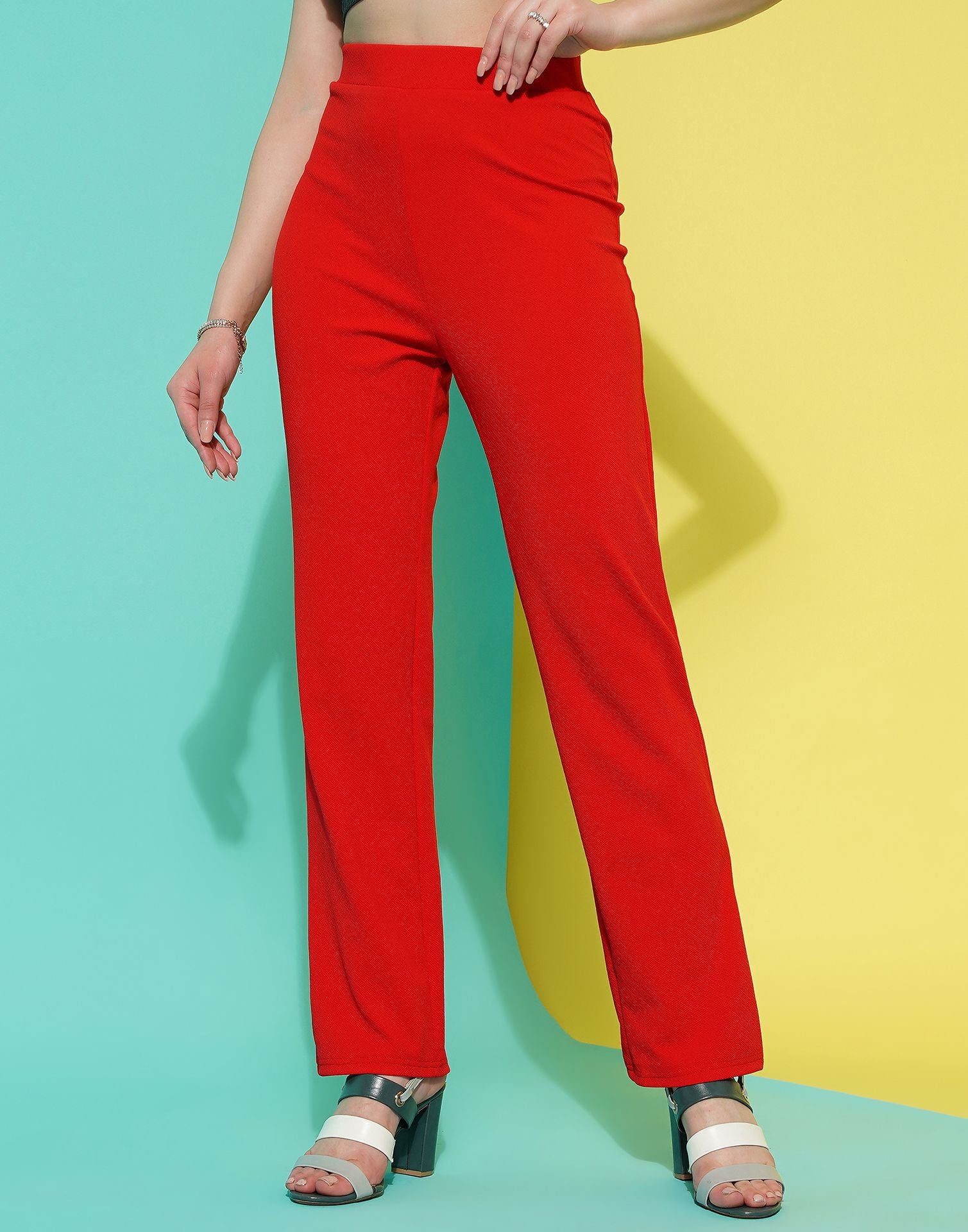 Pink High Rise Straight Fit Pants