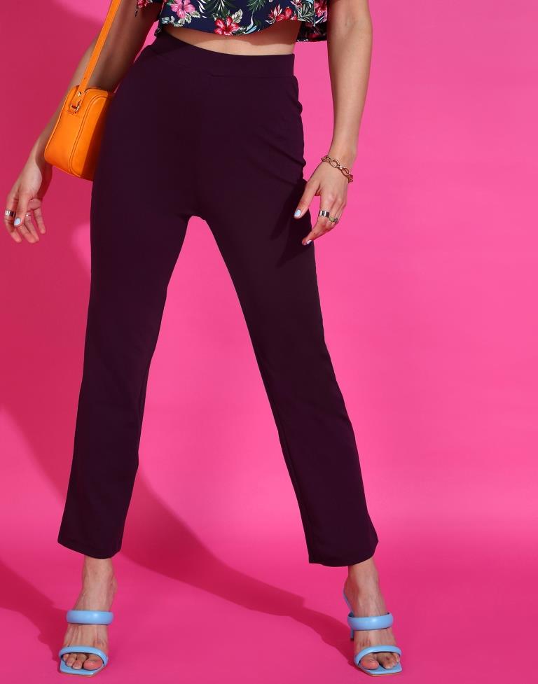 Women Regular Fit Wine Viscose Rayon Trousers-Lupi – Kyroni