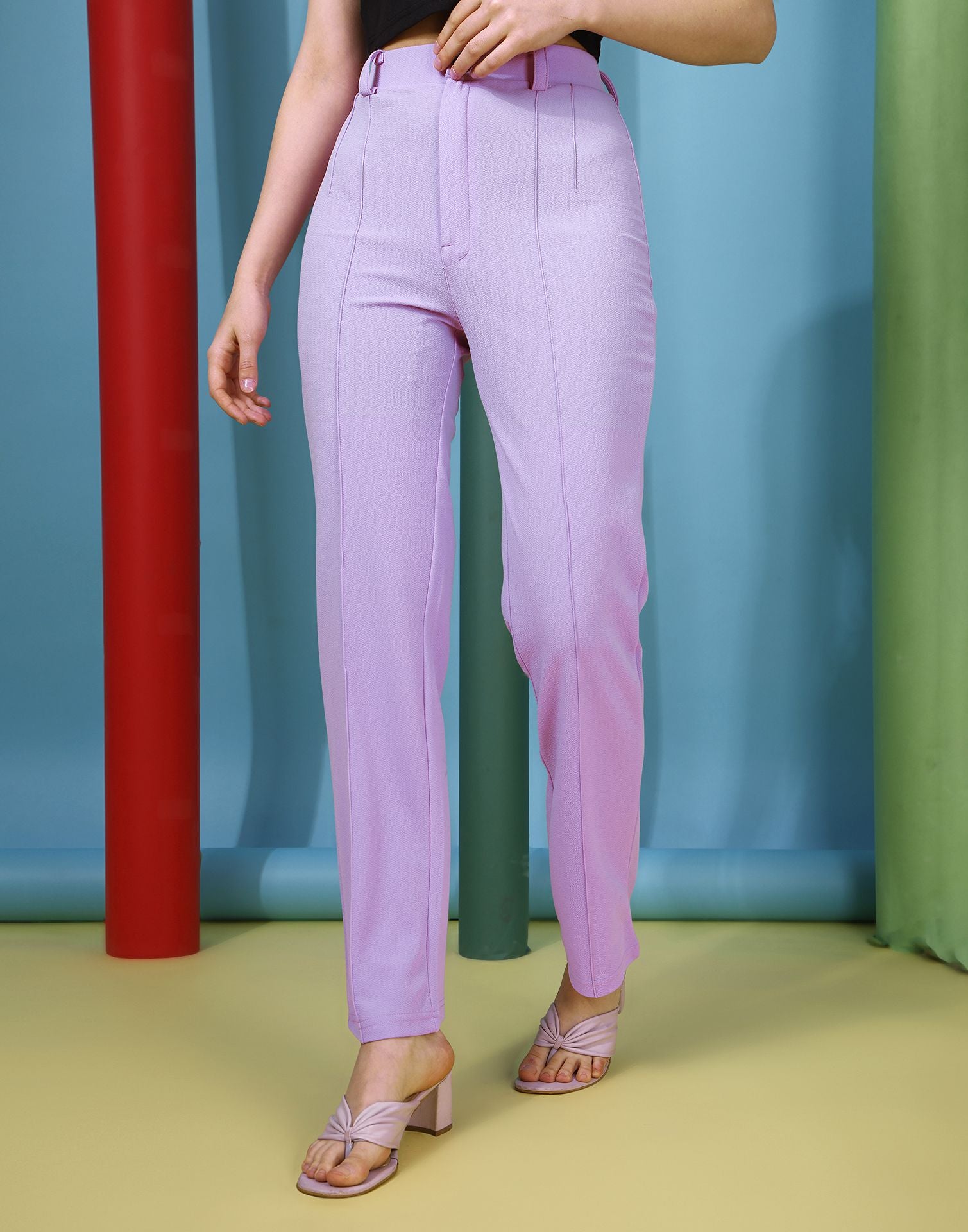 Lavender Pin Tuck Straight Fit Trouser | Leemboodi