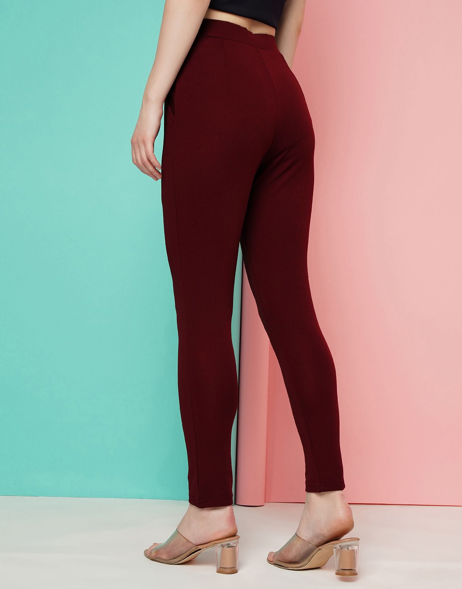 Women Cotton Lycra Stretchable Plus Size Ankle Length Leggings Maroon Color