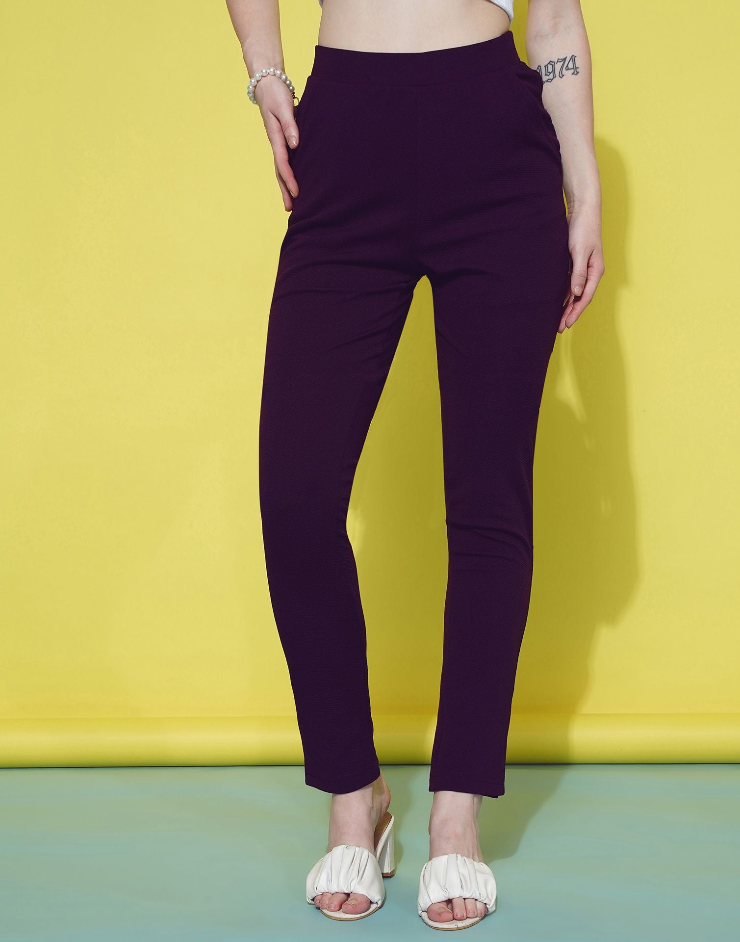 Buy Amaiva Purple Cotton Mid Rise Pants for Women Online  Tata CLiQ