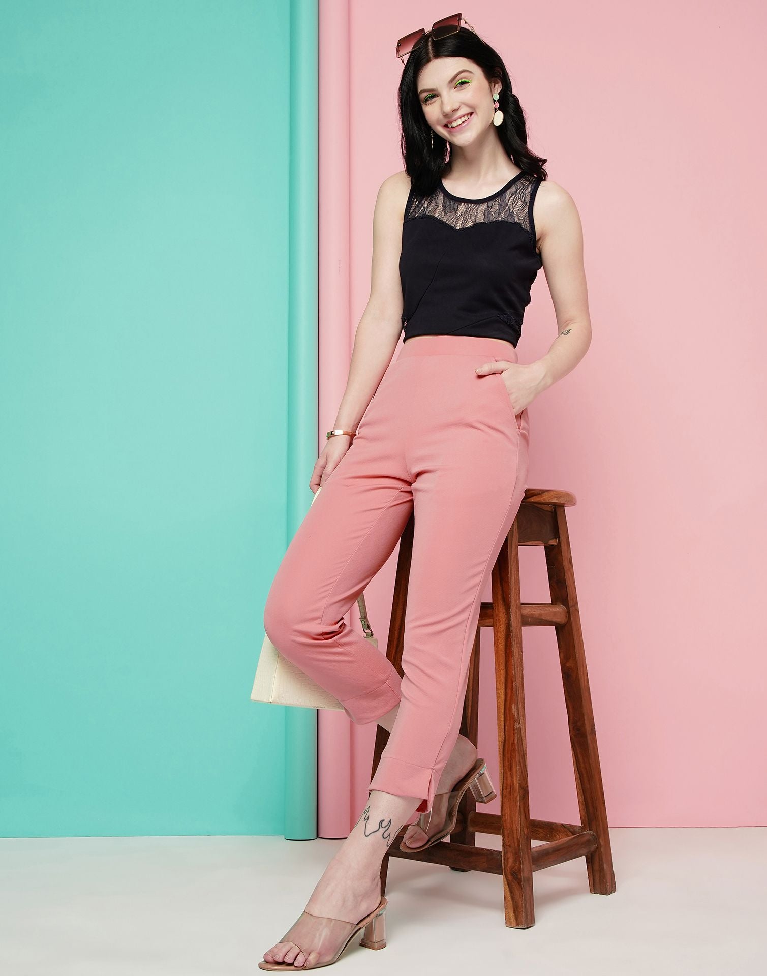 Pink Ankle Length Trouser | Leemboodi