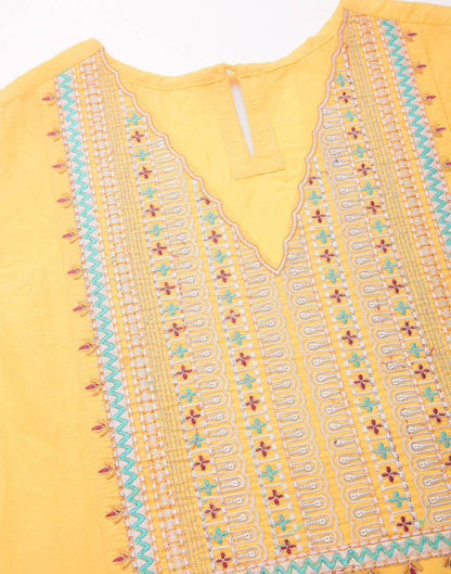 Yellow Embroidery Kurta with Pant and Dupatta | Leemboodi
