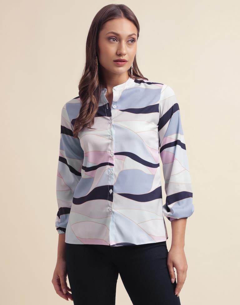 Sky Blue Polyester Printed Shirt | Leemboodi