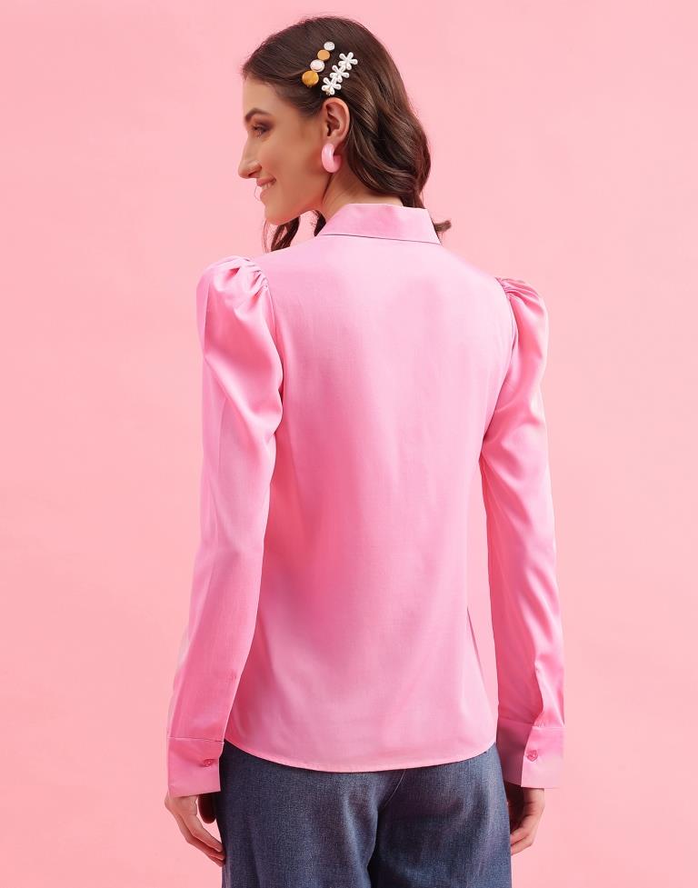 Pink Polyester Plain Shirt