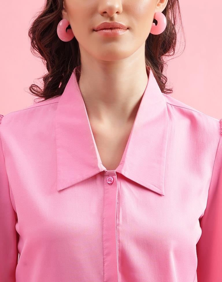Pink Polyester Plain Shirt