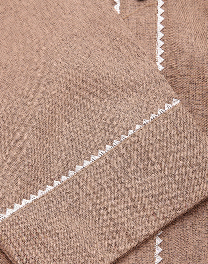 Beige Plain Cotton Straight Kurta With Pant And Dupatta | Leemboodi