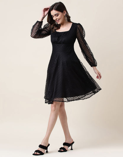 Black A-Line Plain Dress | Leemboodi