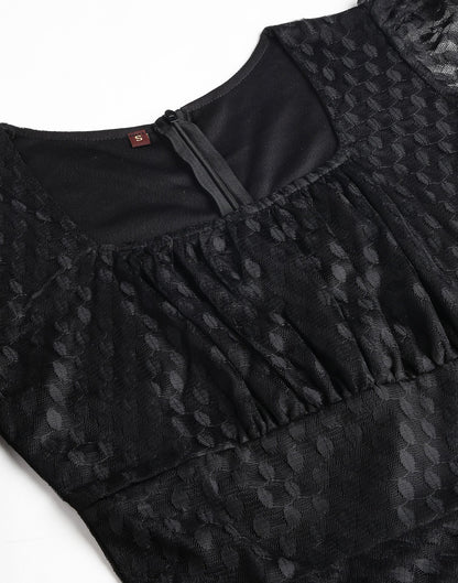 Black A-Line Plain Dress | Leemboodi