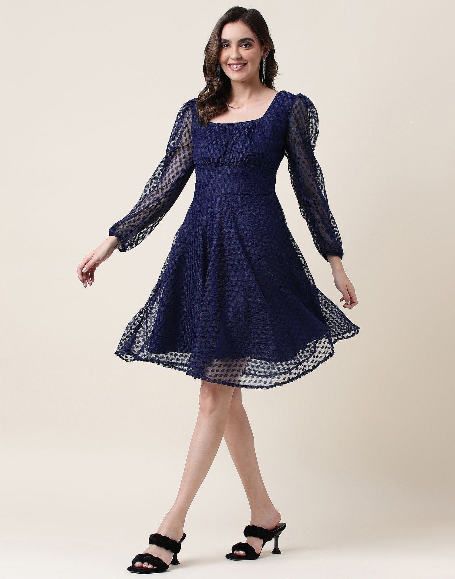 Blue A-Line Plain Dress | Leemboodi