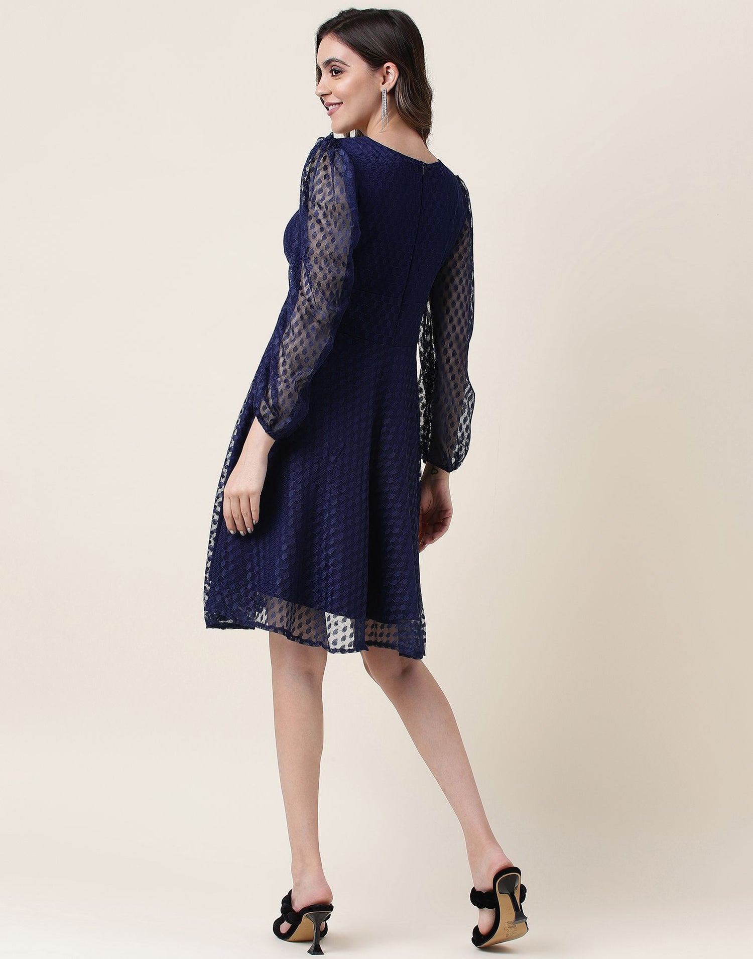 Blue A-Line Plain Dress | Leemboodi